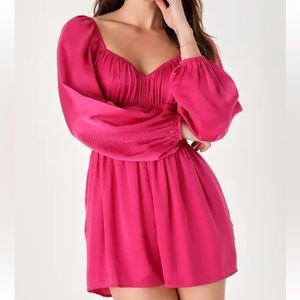 Dreams Do Come True Fuchsia Long Sleeve Satin Romper Size XL